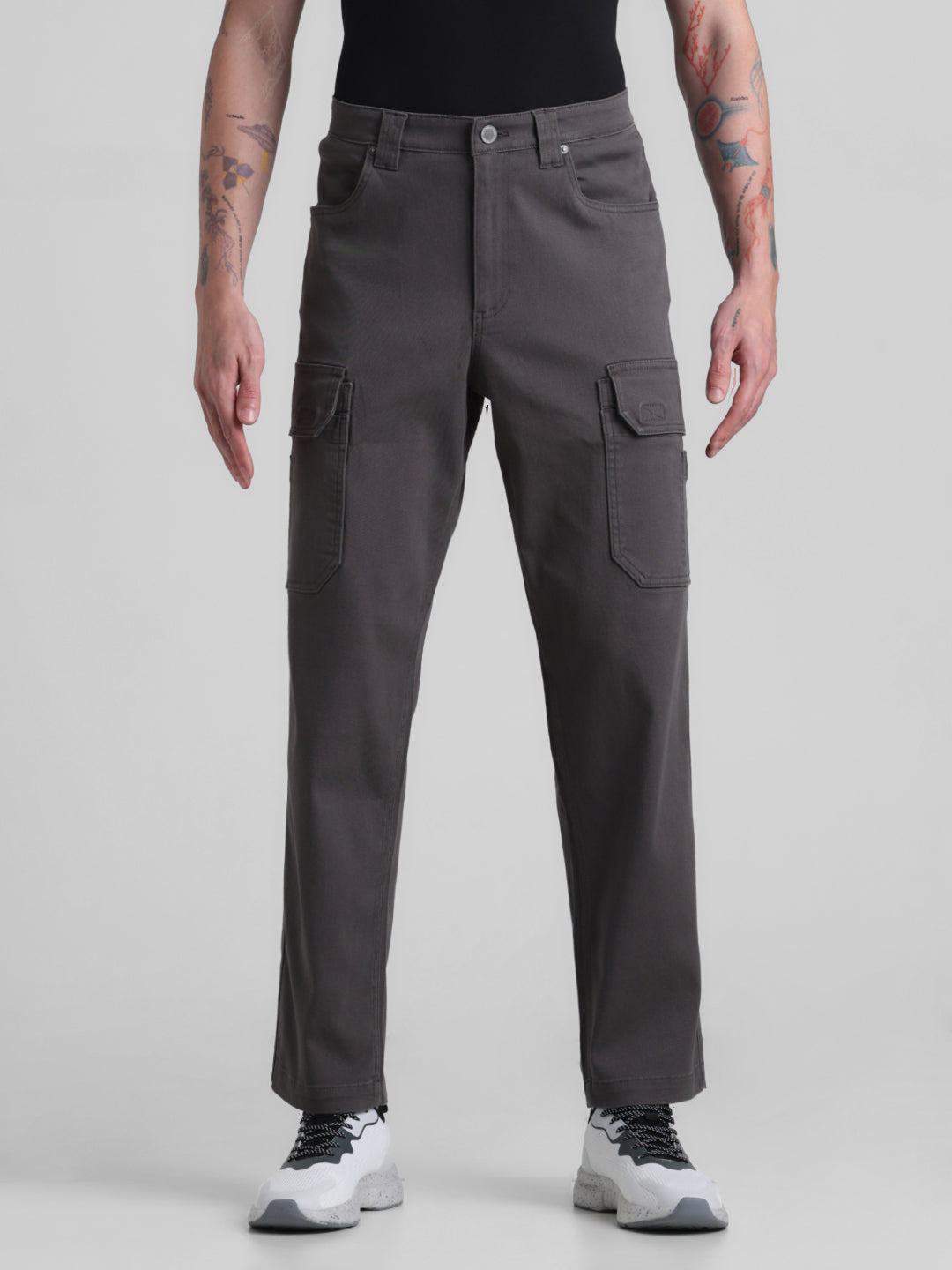 Regular Fit 6 Pocket Cargos - Dark Grey
