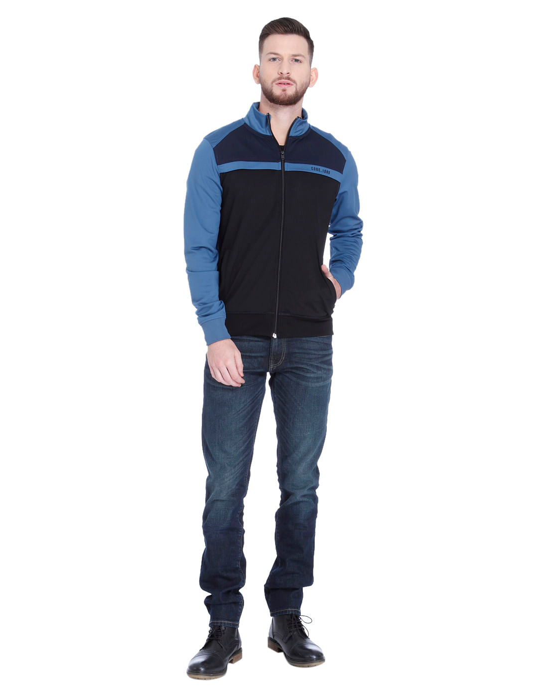 Blue High Neck Zip Up Sweatshirt
