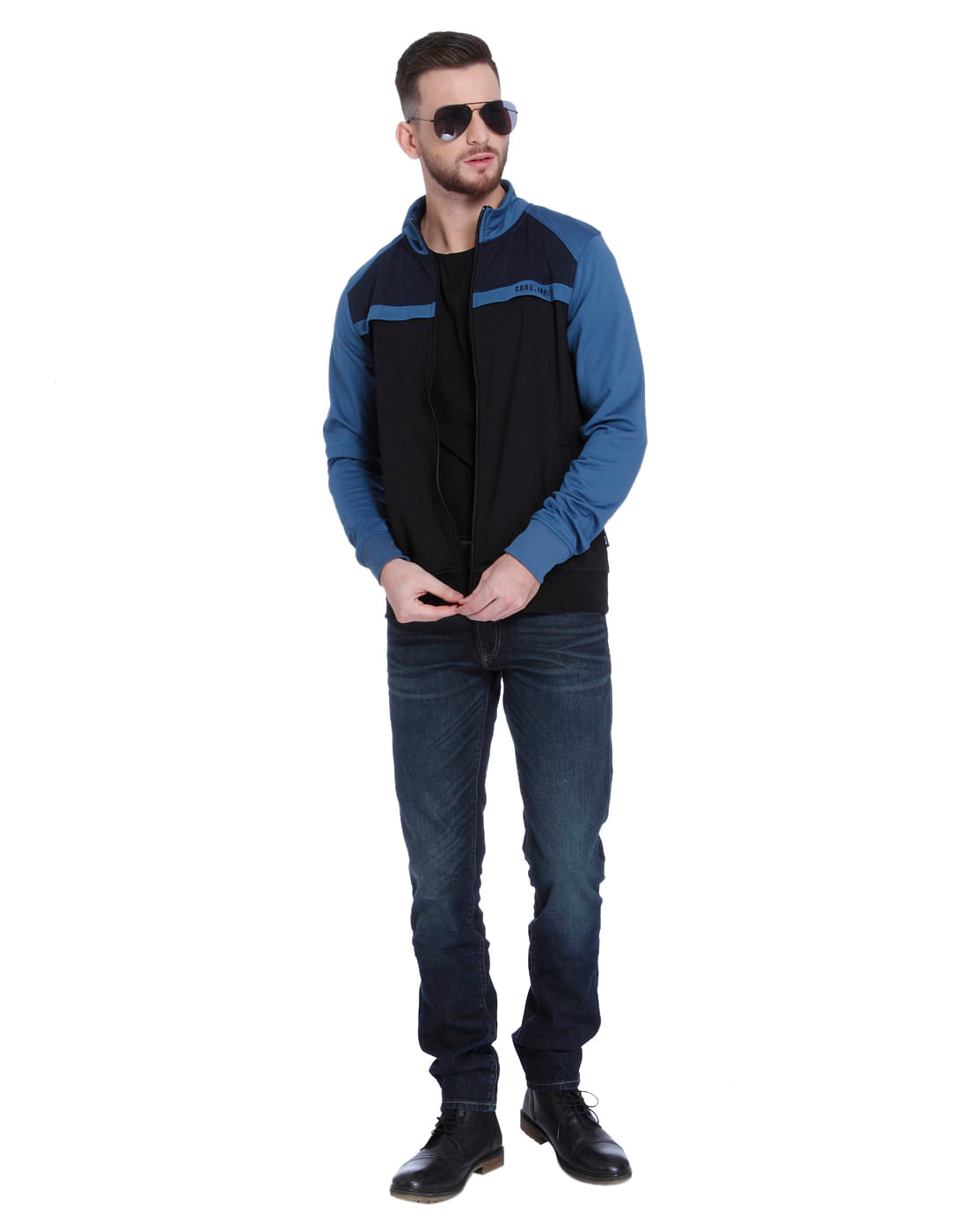 Blue High Neck Zip Up Sweatshirt