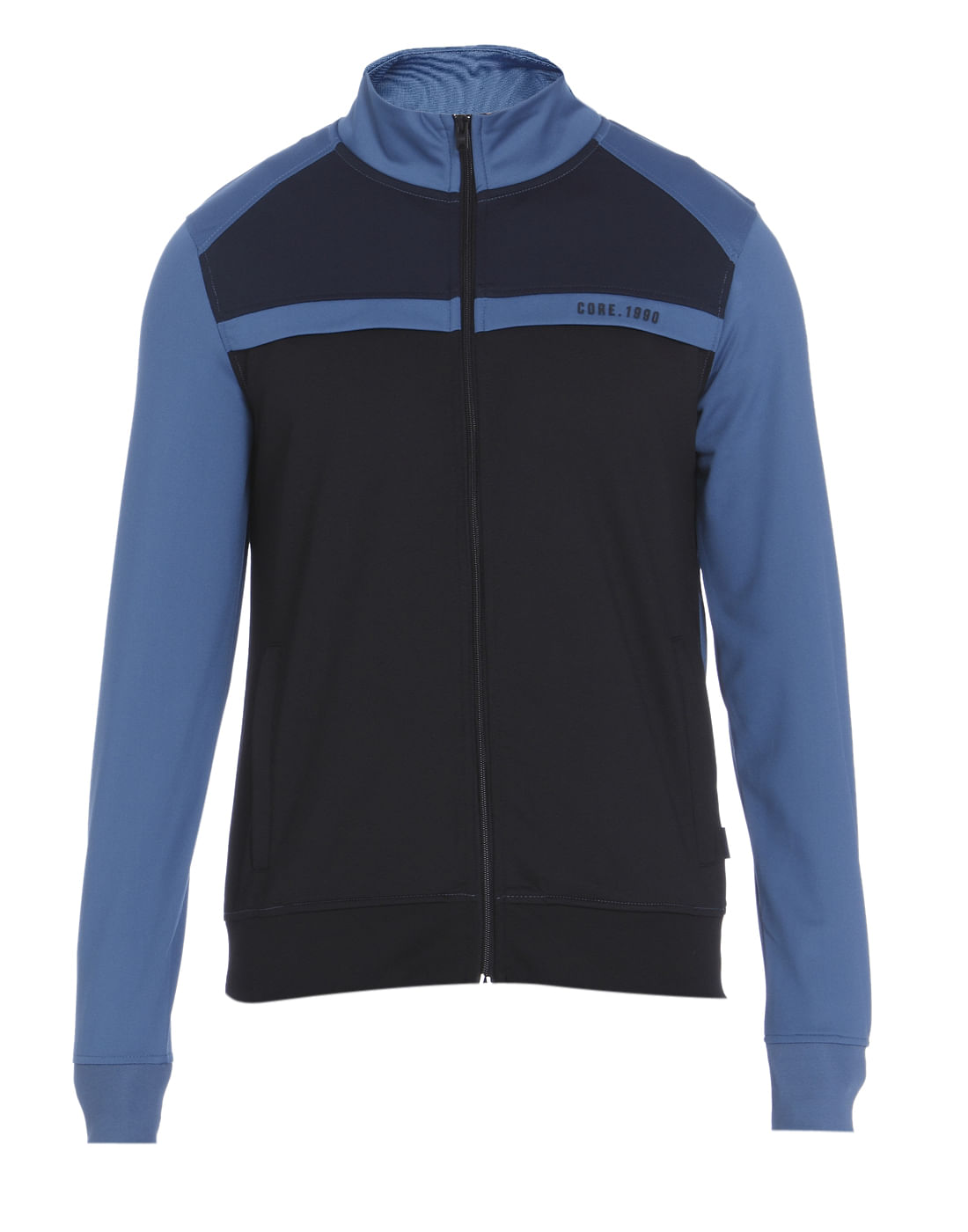 Blue High Neck Zip Up Sweatshirt