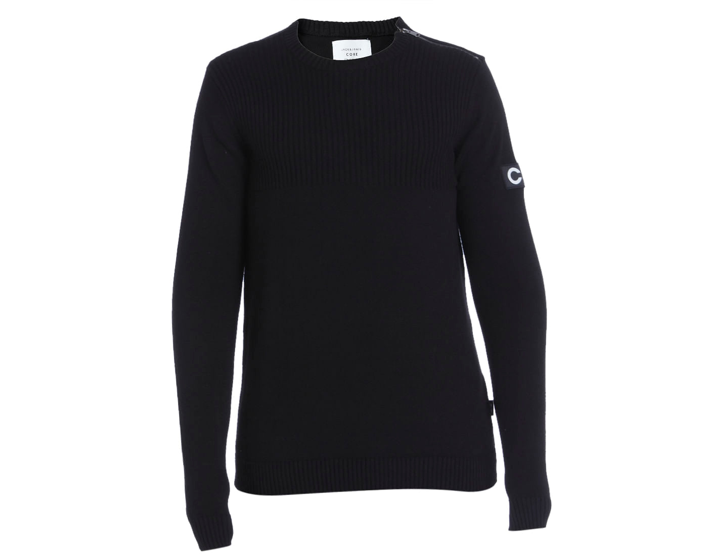 Black Shoulder Zip Knit Pullover
