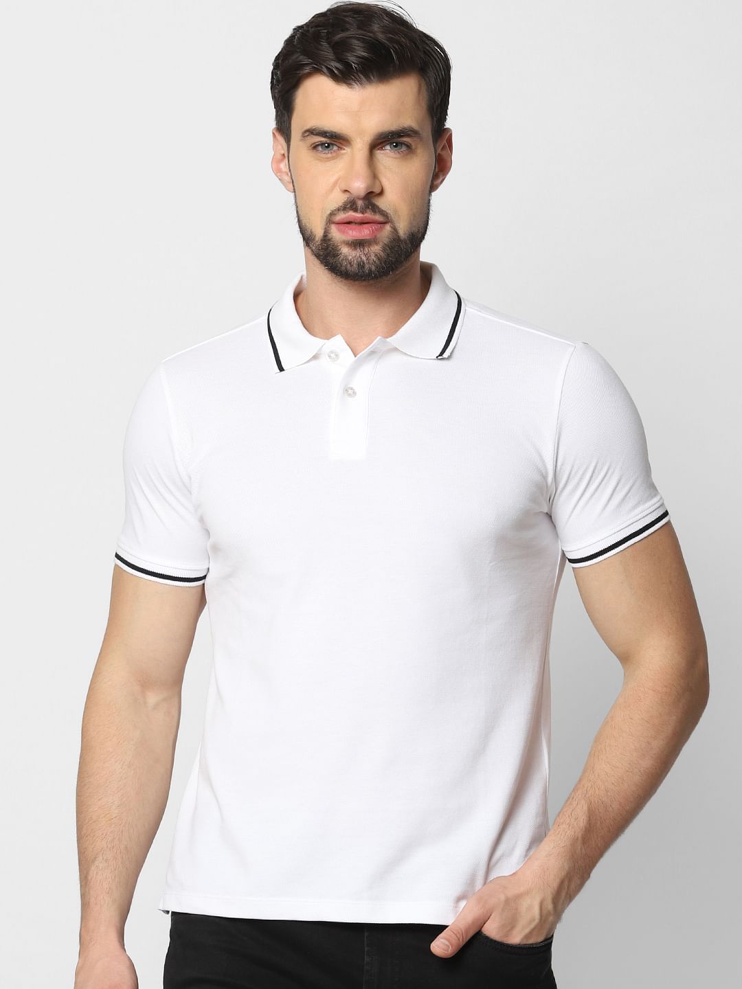 White Contrast Tipping Polo T-Shirt