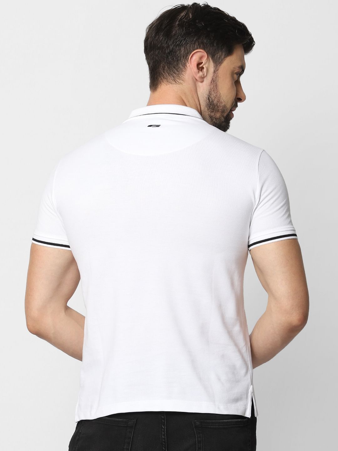 White Contrast Tipping Polo T-Shirt