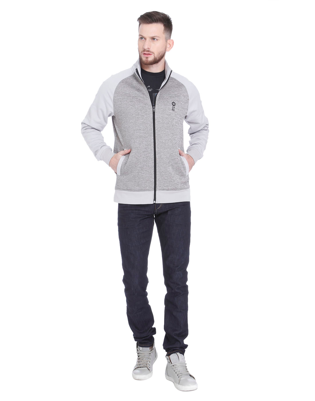 Grey High Neck Zip Up Sweatshirt