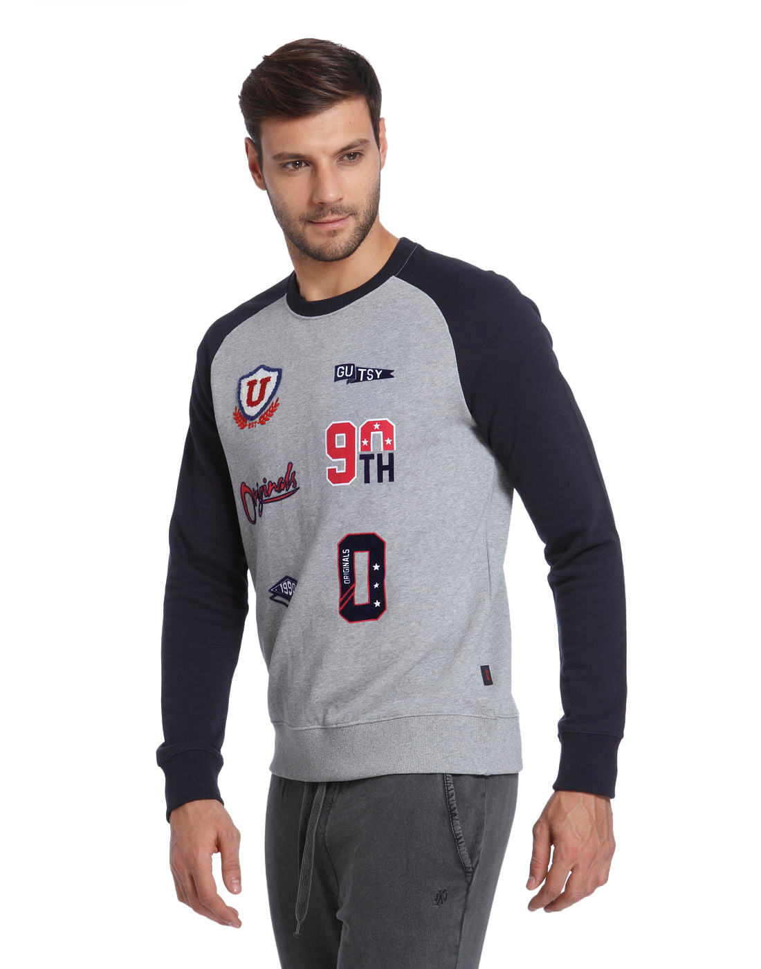 Grey Patch Print Sweatshirt