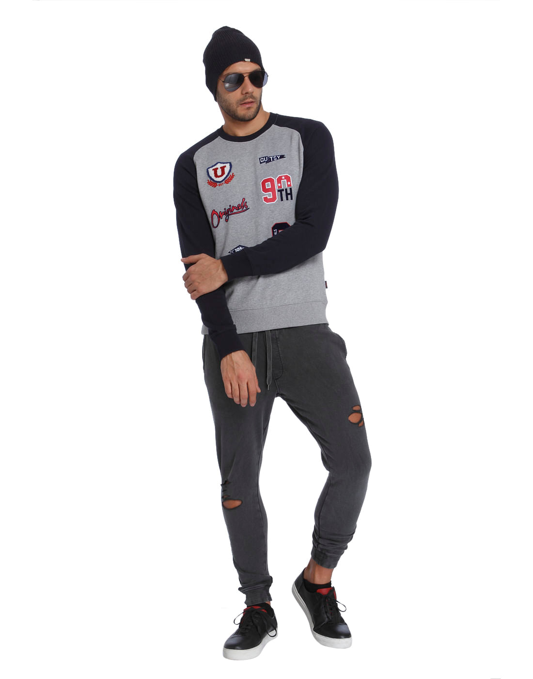 Grey Patch Print Sweatshirt