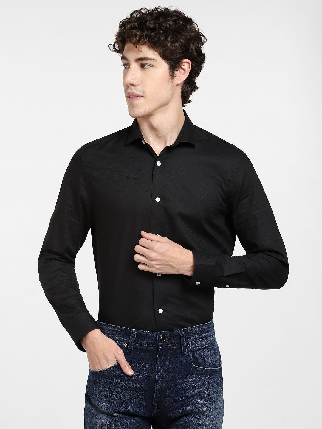 Black Dobby Full Sleeves Shirt