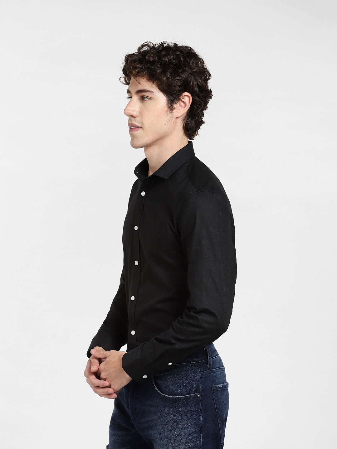 Black Dobby Full Sleeves Shirt