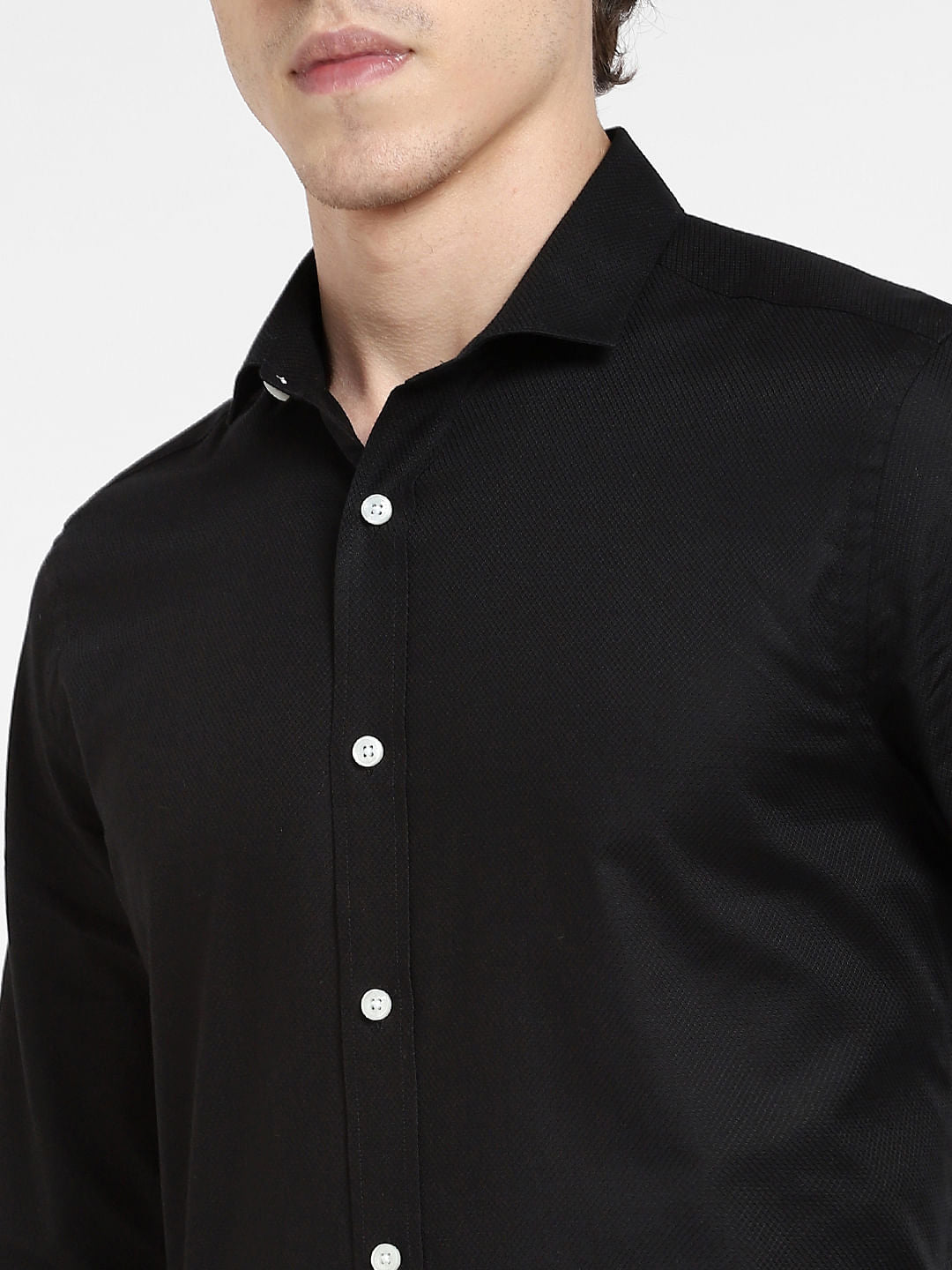 Black Dobby Full Sleeves Shirt
