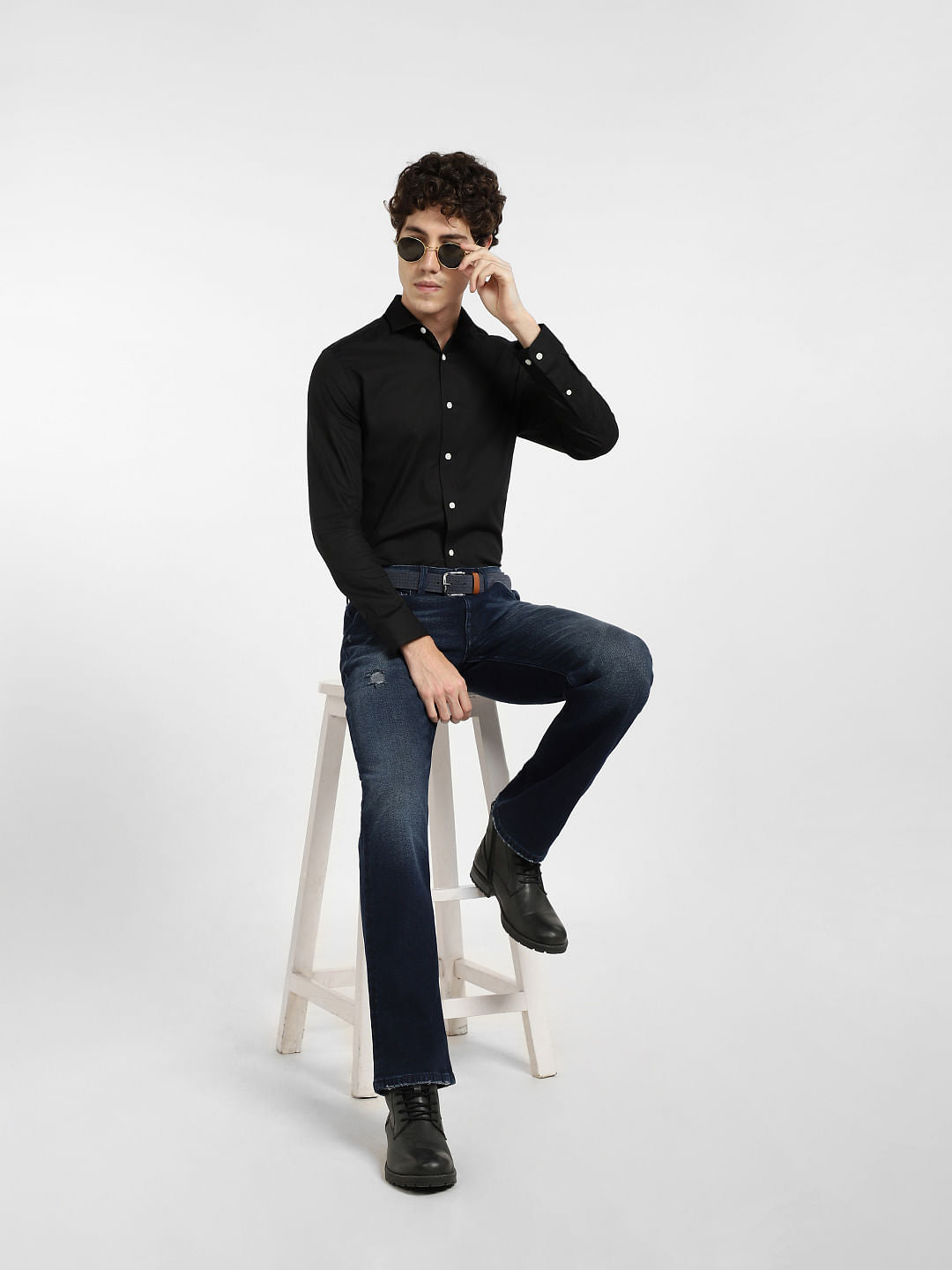 Black Dobby Full Sleeves Shirt