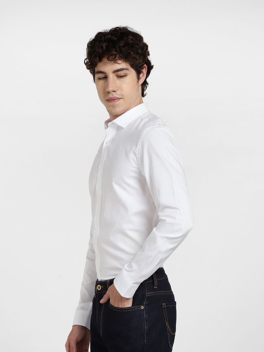White Dobby Full Sleeves Shirt