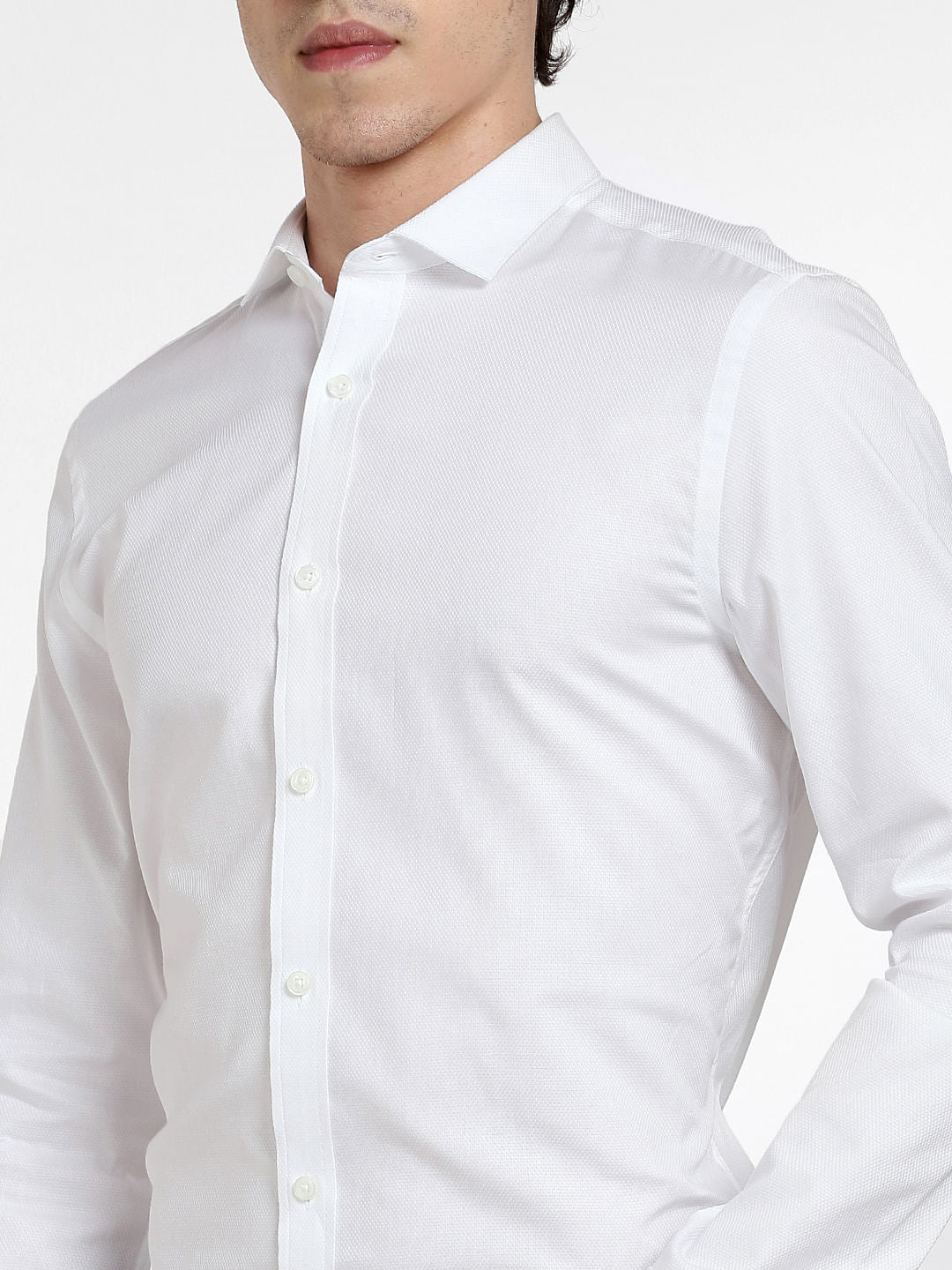 White Dobby Full Sleeves Shirt