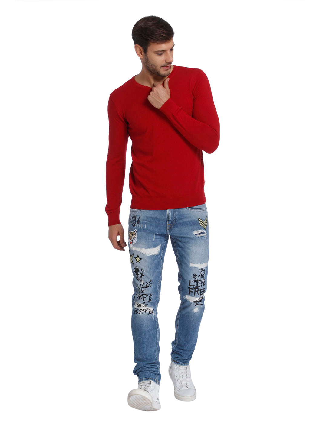 Red V Neck Pullover