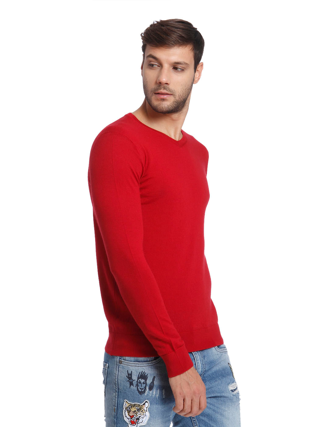 Red V Neck Pullover