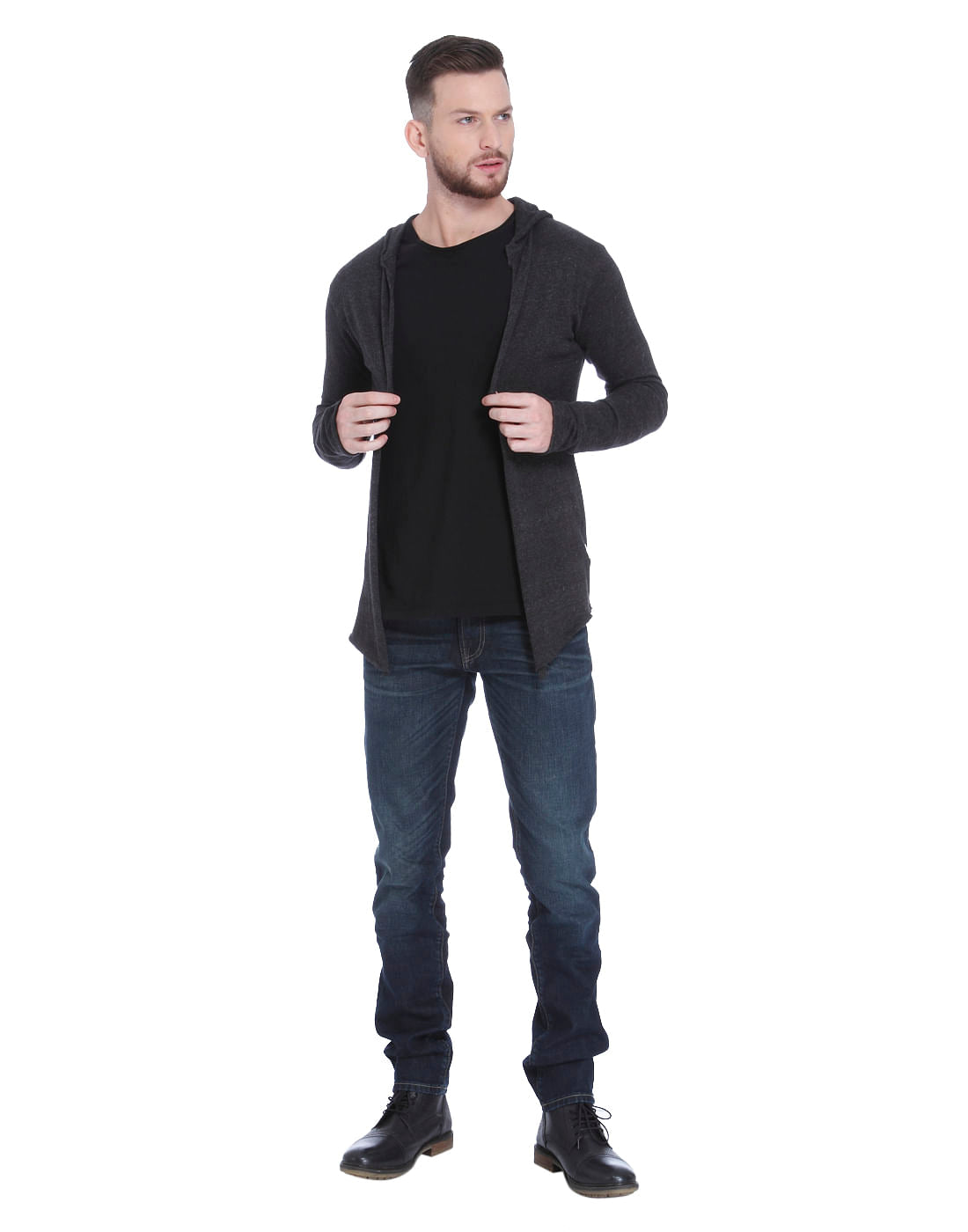 Dark Grey Front Open Cardigan