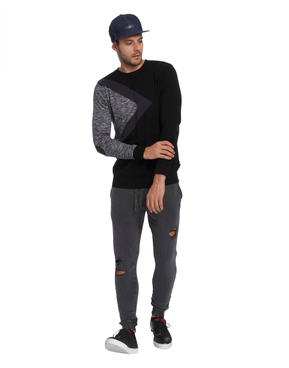 Black Colourblocked Pullover
