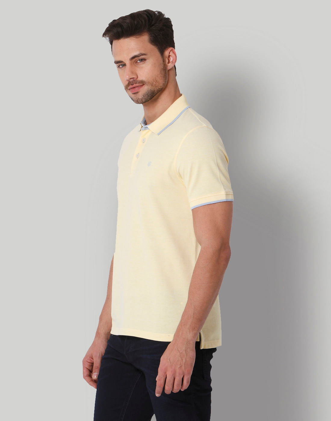 Yellow Contrast Tipping Polo Neck T-Shirt