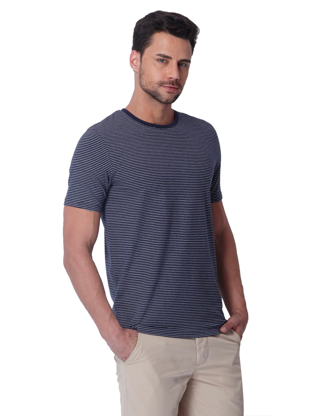 Blue Striped Crew Neck T-Shirt