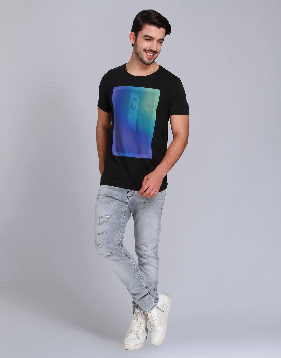 Black Graphic Print Crew Neck T-Shirt