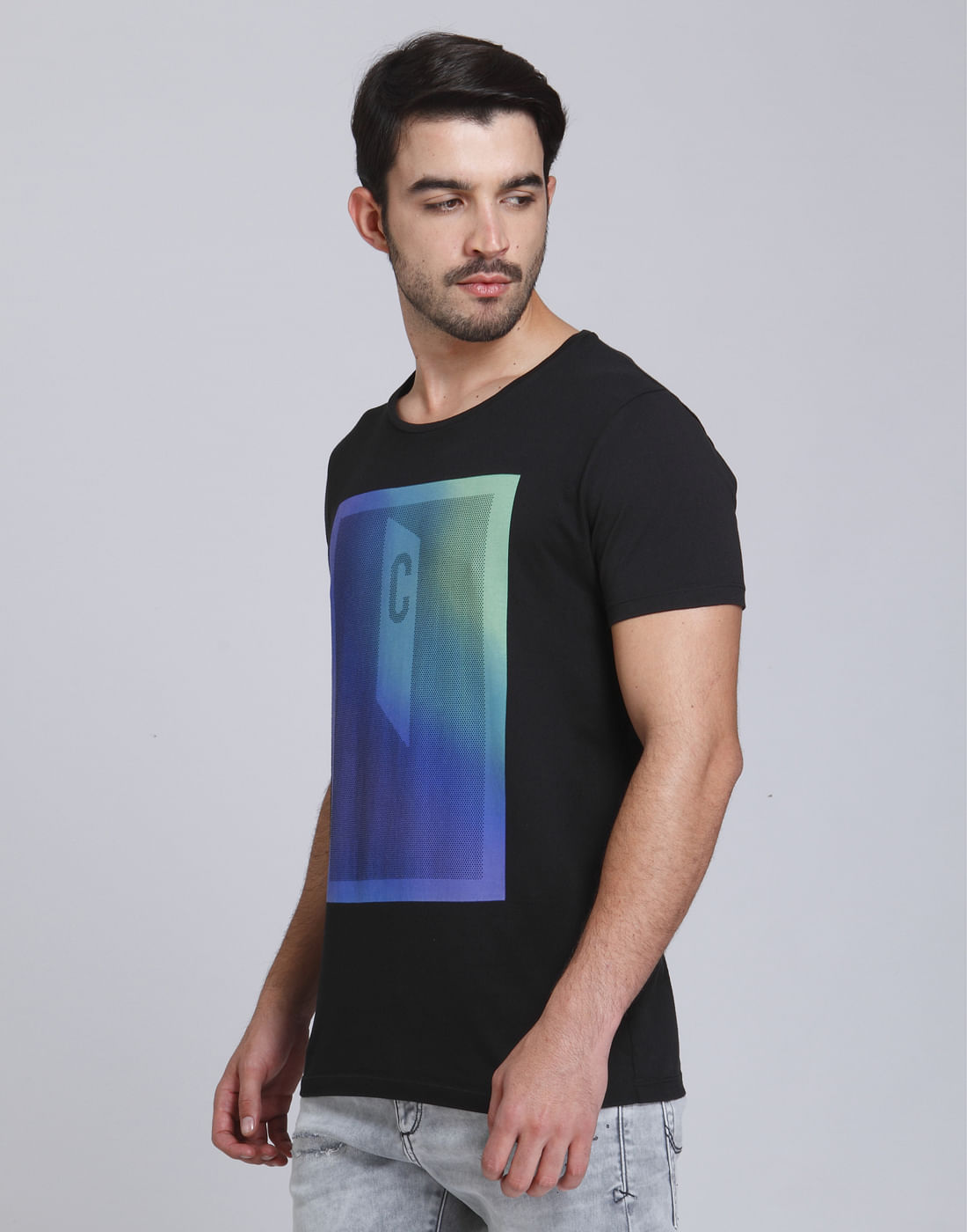 Black Graphic Print Crew Neck T-Shirt