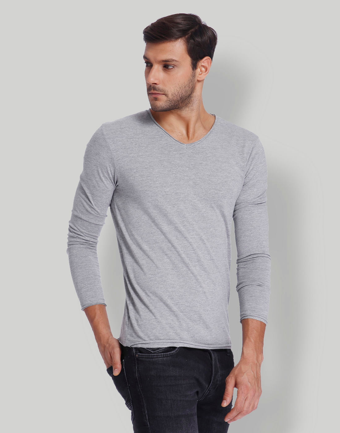 Light Grey V-Neck T-Shirt