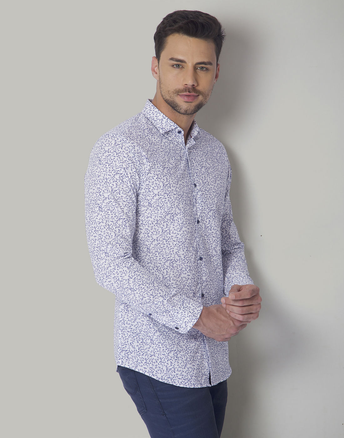 White All Over Print Full Sleeves Shirt
