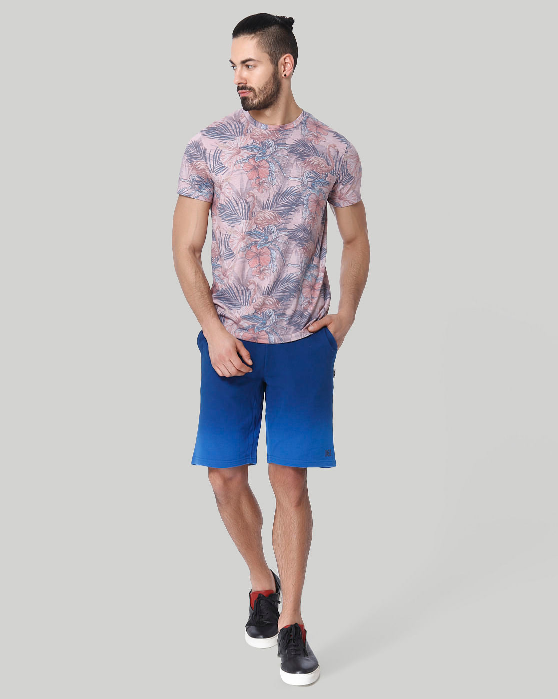 Pink Floral Print Crew Neck T-Shirt