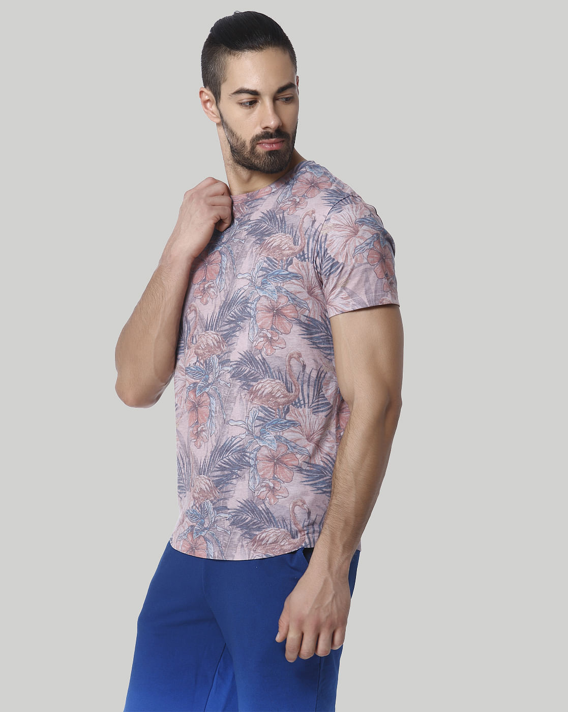 Pink Floral Print Crew Neck T-Shirt