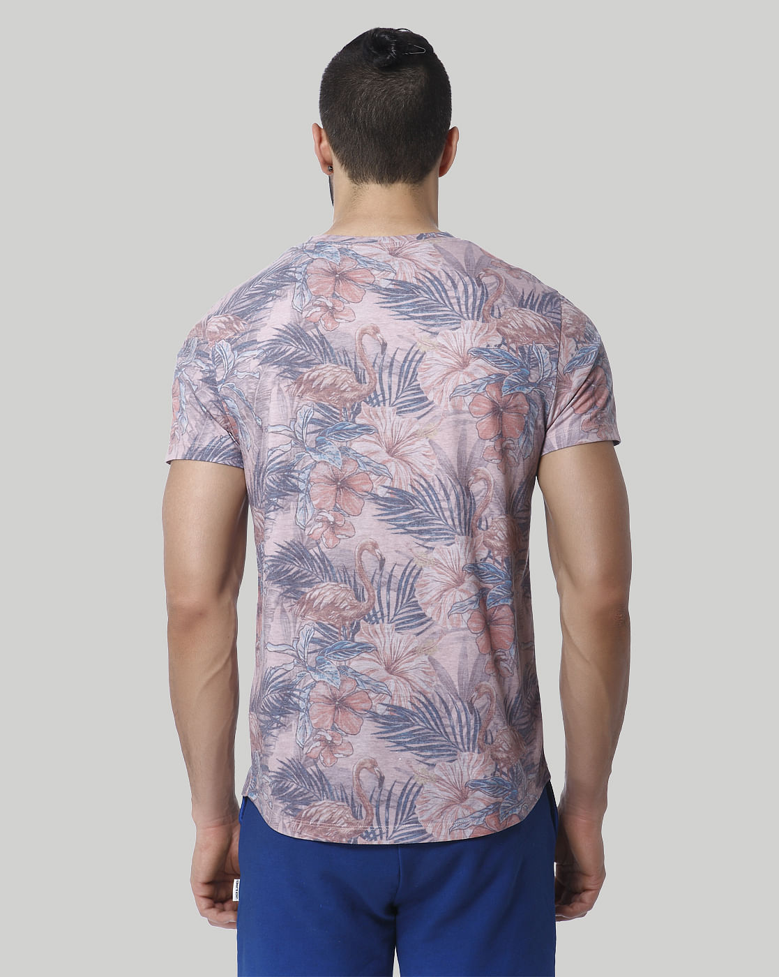 Pink Floral Print Crew Neck T-Shirt