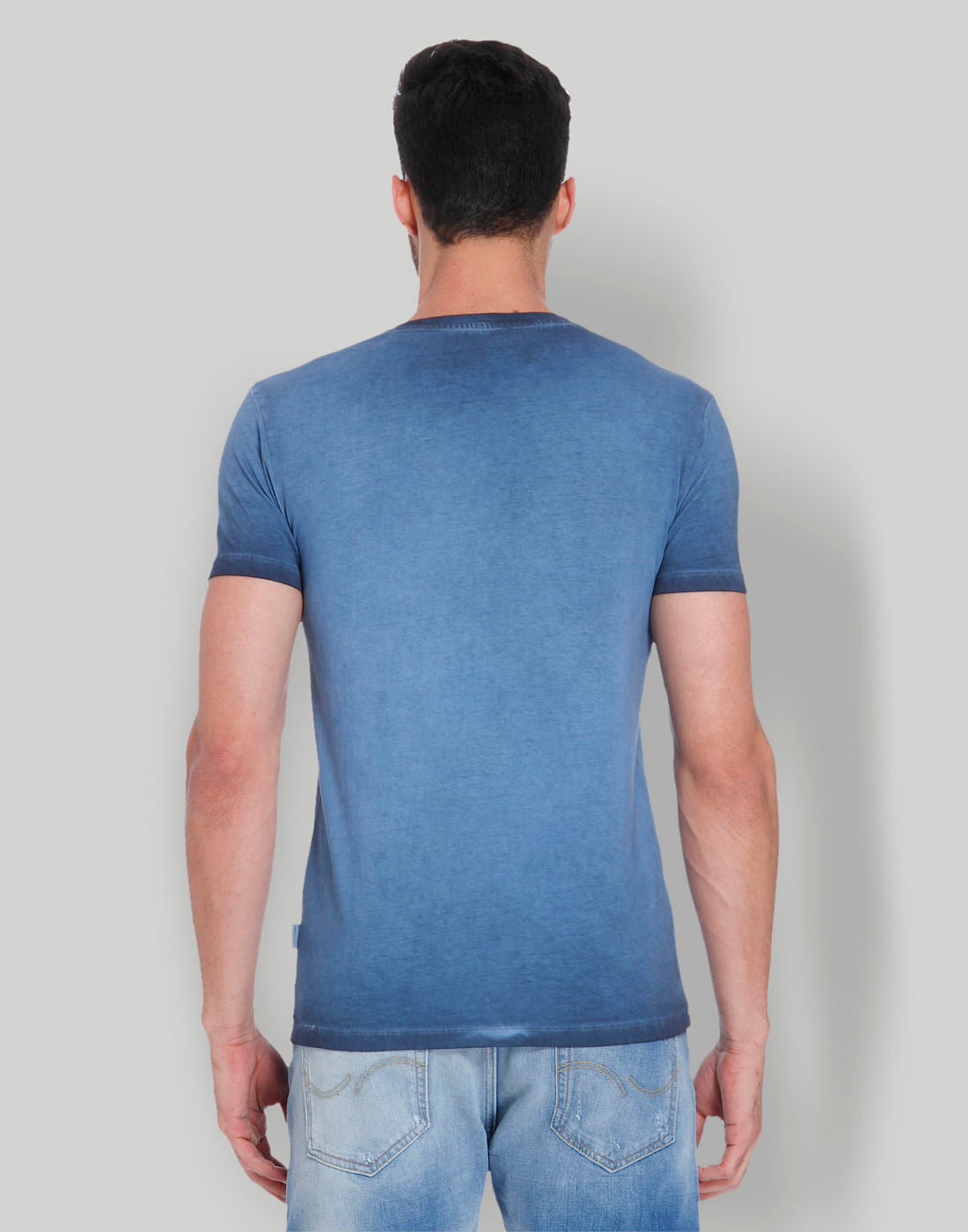 Blue Typographic Print Crew Neck T-Shirt