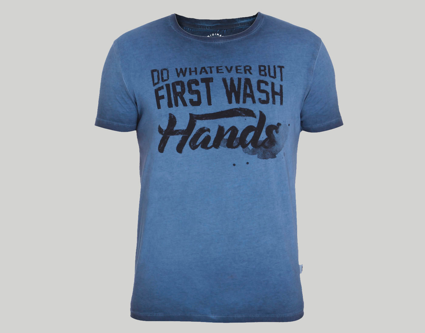 Blue Typographic Print Crew Neck T-Shirt