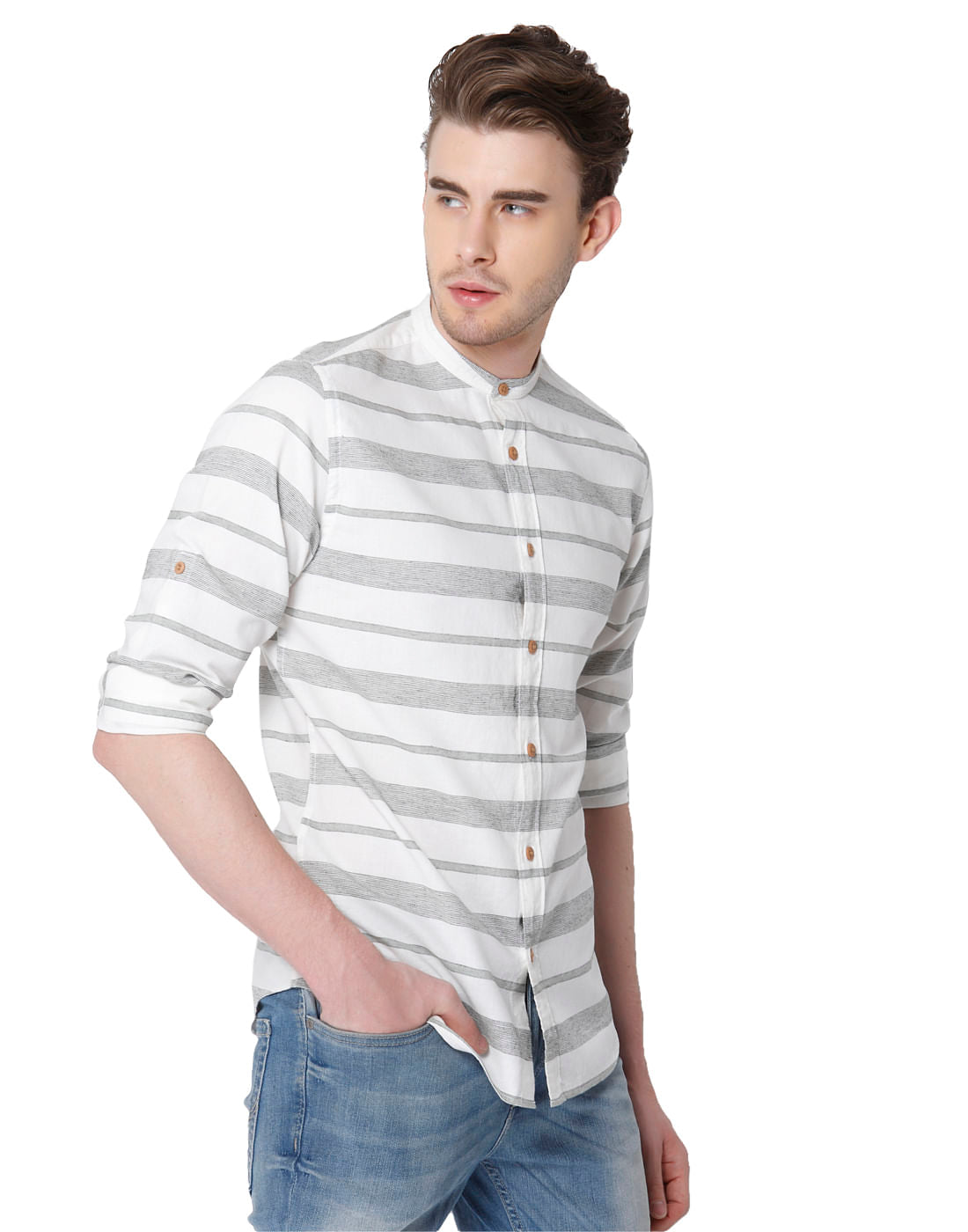 White Striped Full Sleeves Shirt