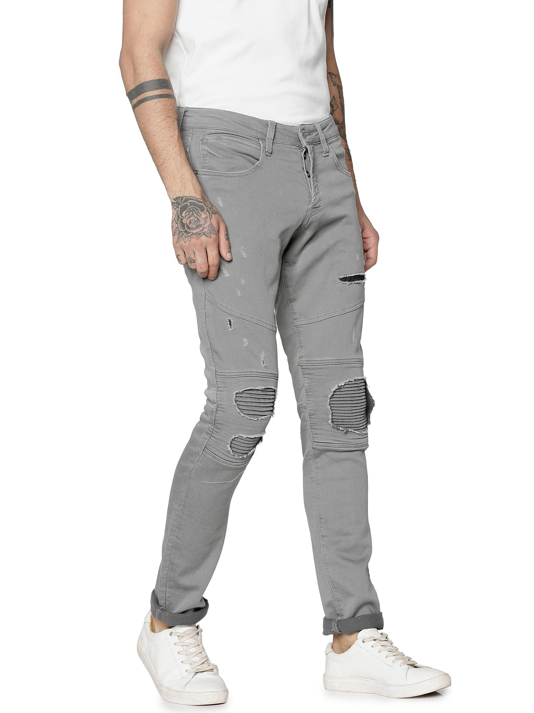 Grey Low Rise Glenn Slim Fit Distressed Jeans