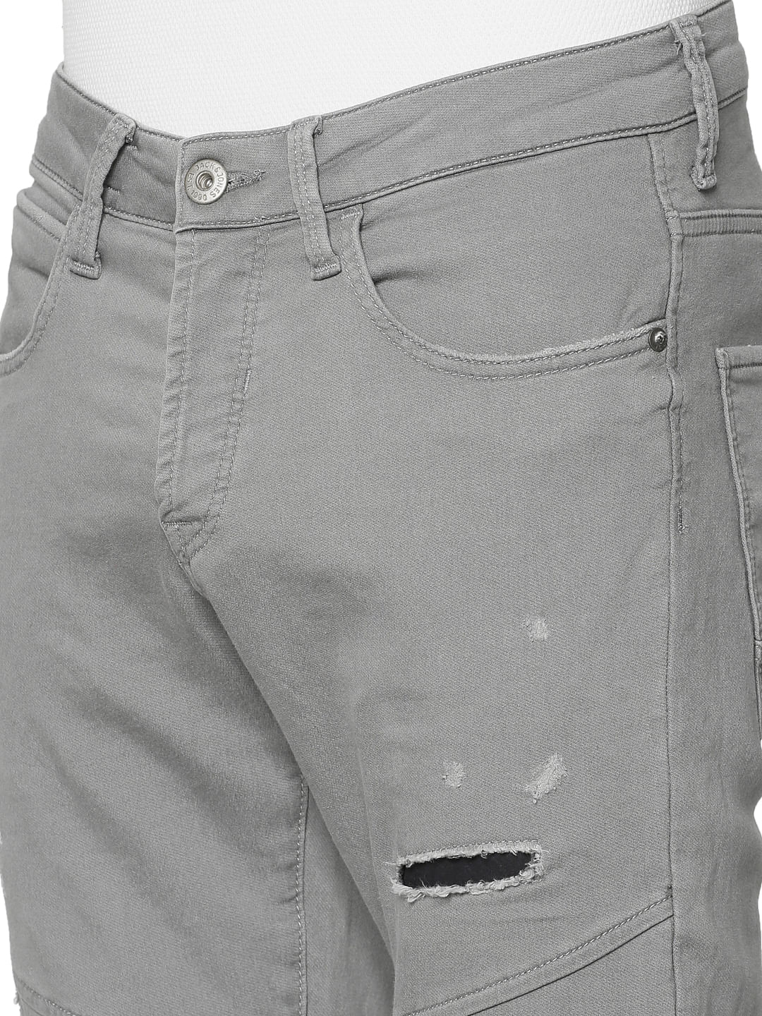 Grey Low Rise Glenn Slim Fit Distressed Jeans