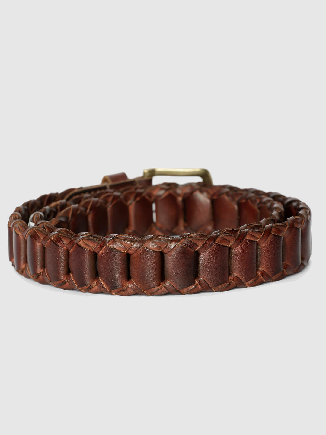 Brown Pleated Leather Belt
