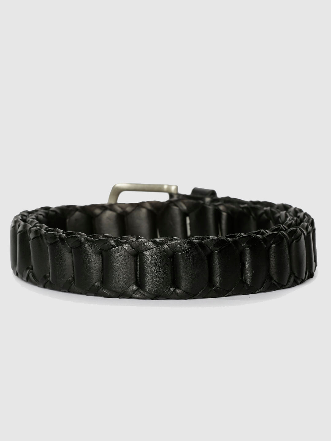 Black Pleated Leather Belt