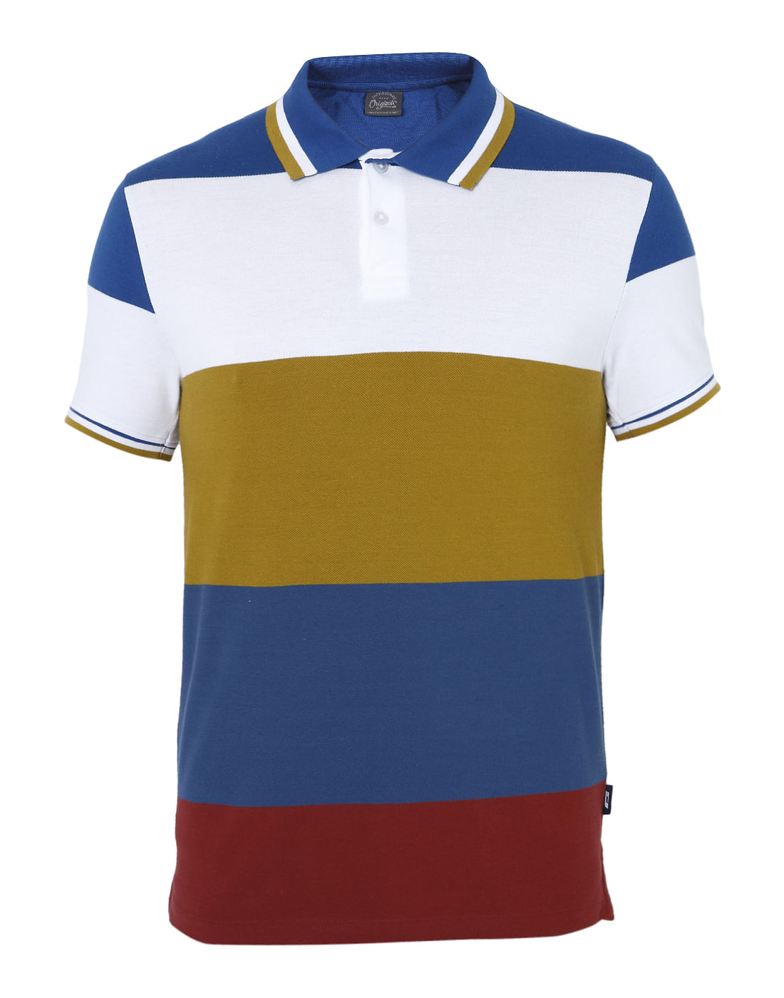 White Colourblocked Polo Neck T-Shirt