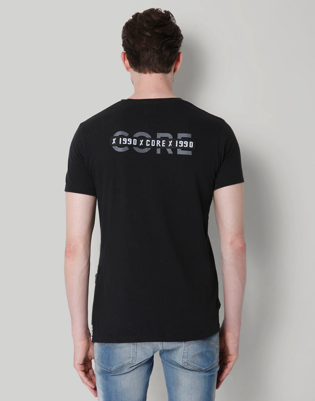 Black Text Print Crew Neck T-Shirt