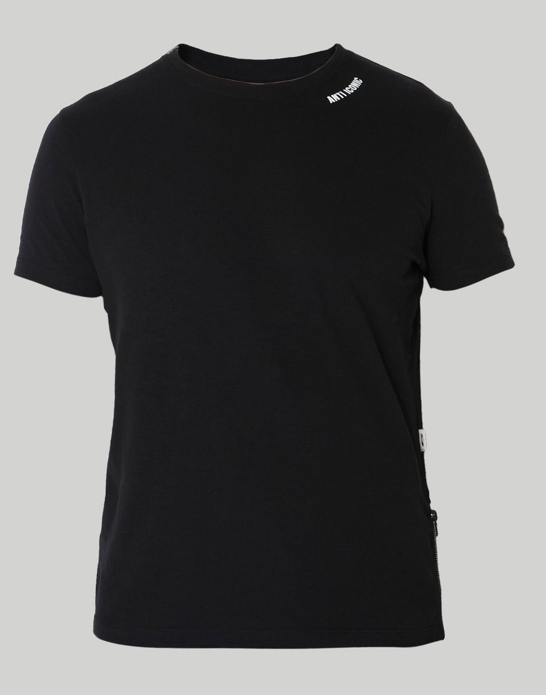 Black Text Print Crew Neck T-Shirt