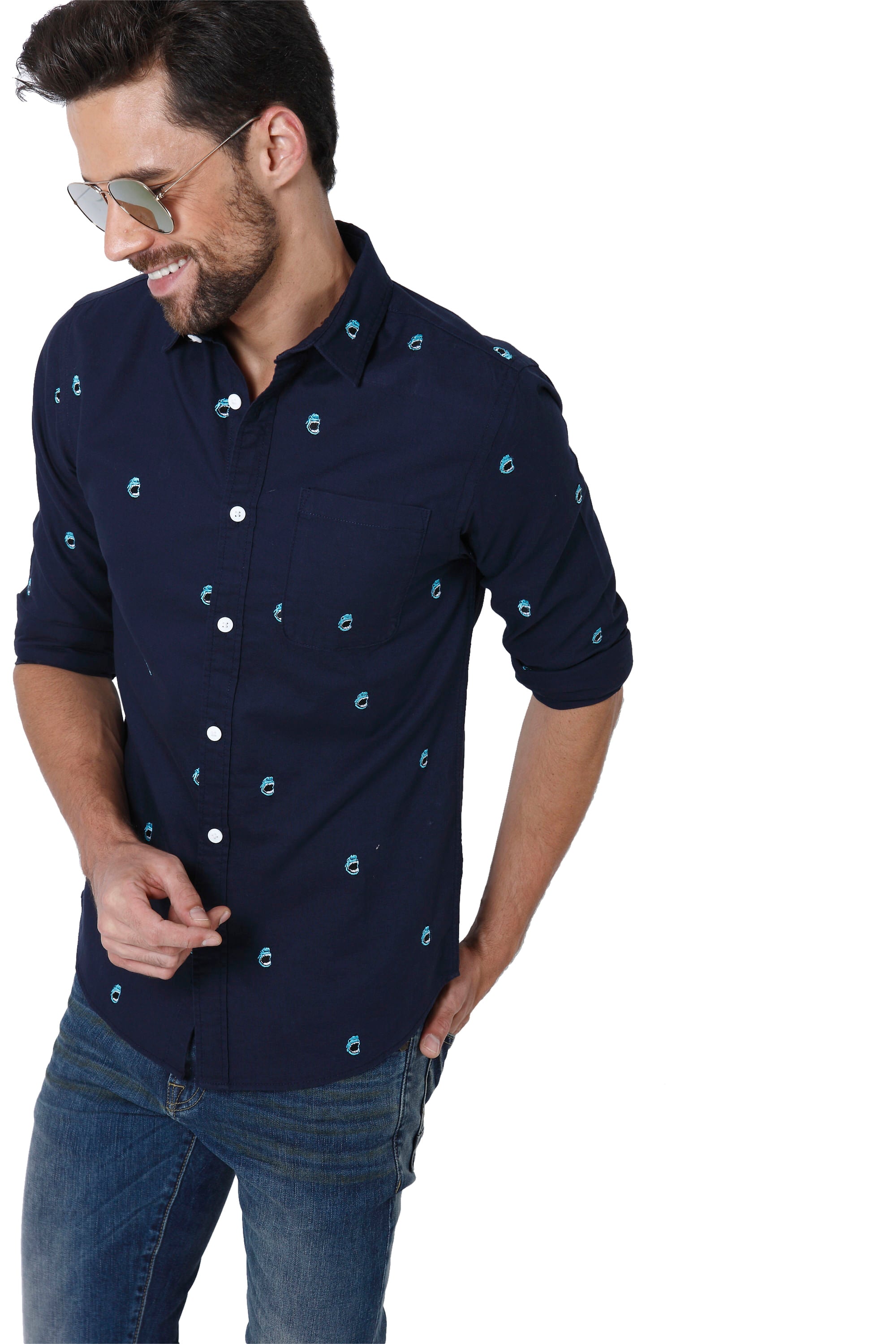 Blue All Over Print Full Sleeves Shirt