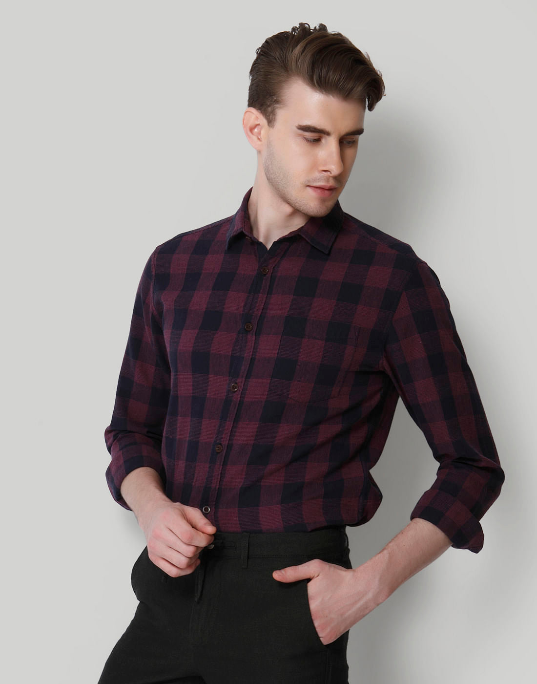 Navy Blue Check Full Sleeves Shirt