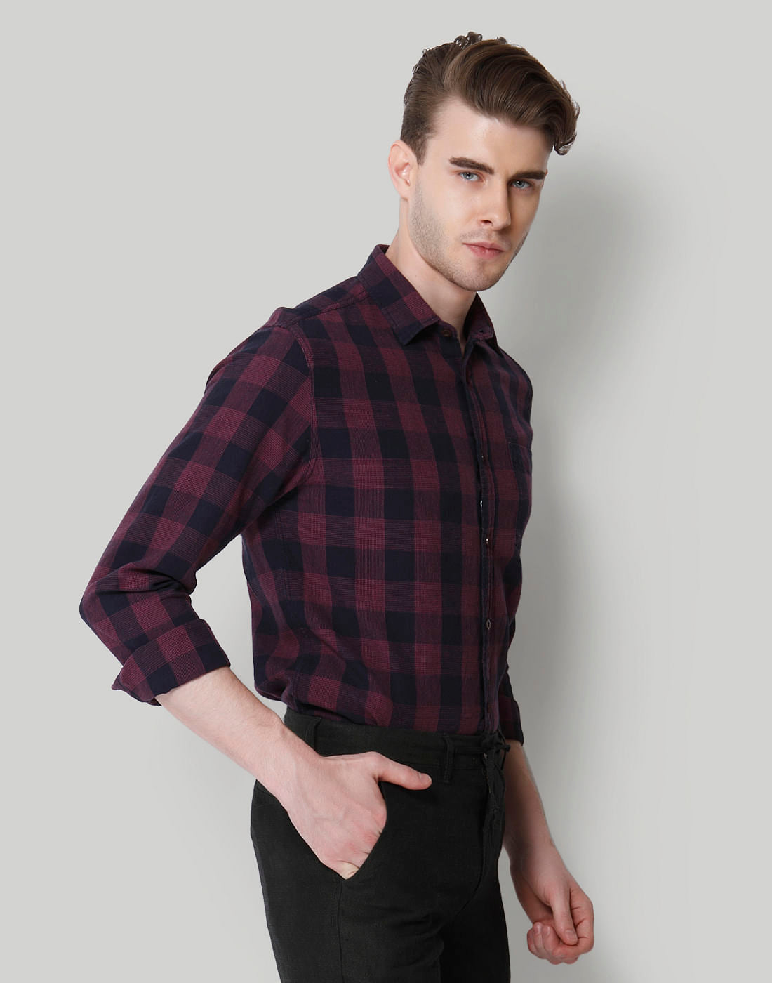 Navy Blue Check Full Sleeves Shirt