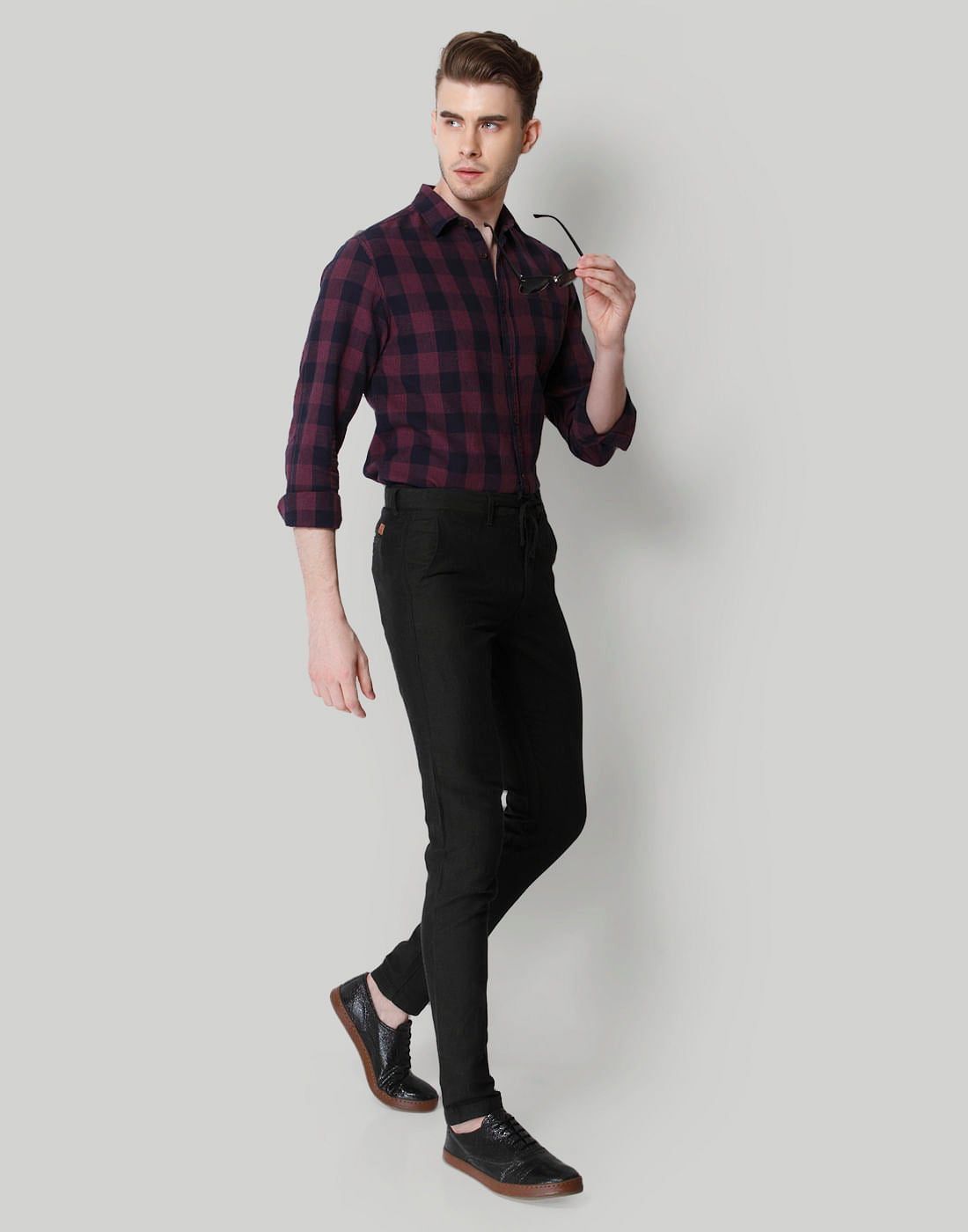 Navy Blue Check Full Sleeves Shirt