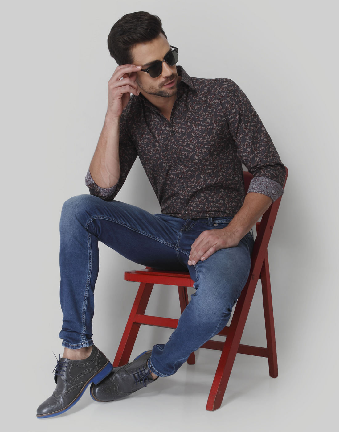 Grey All Over Print Full Sleeves Shirt