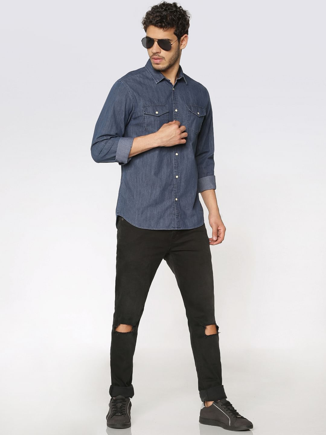 Blue Slim Fit Full Sleeves Denim Shirt