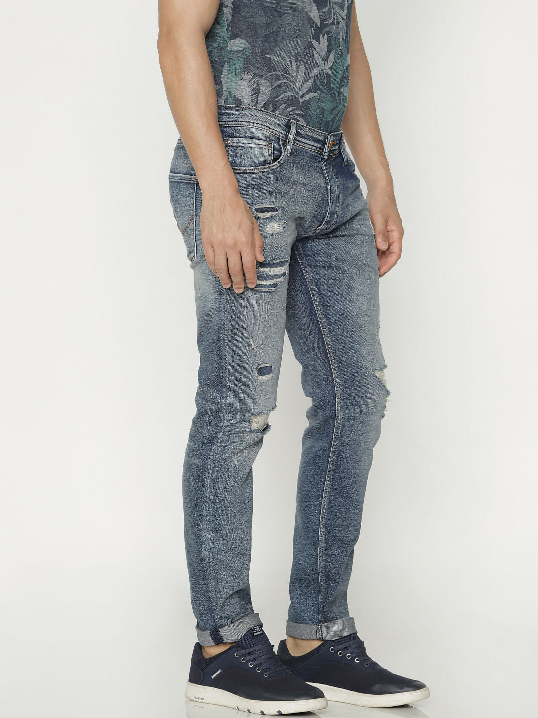 Blue Low Rise Ripped Tim Anti Fit Jeans