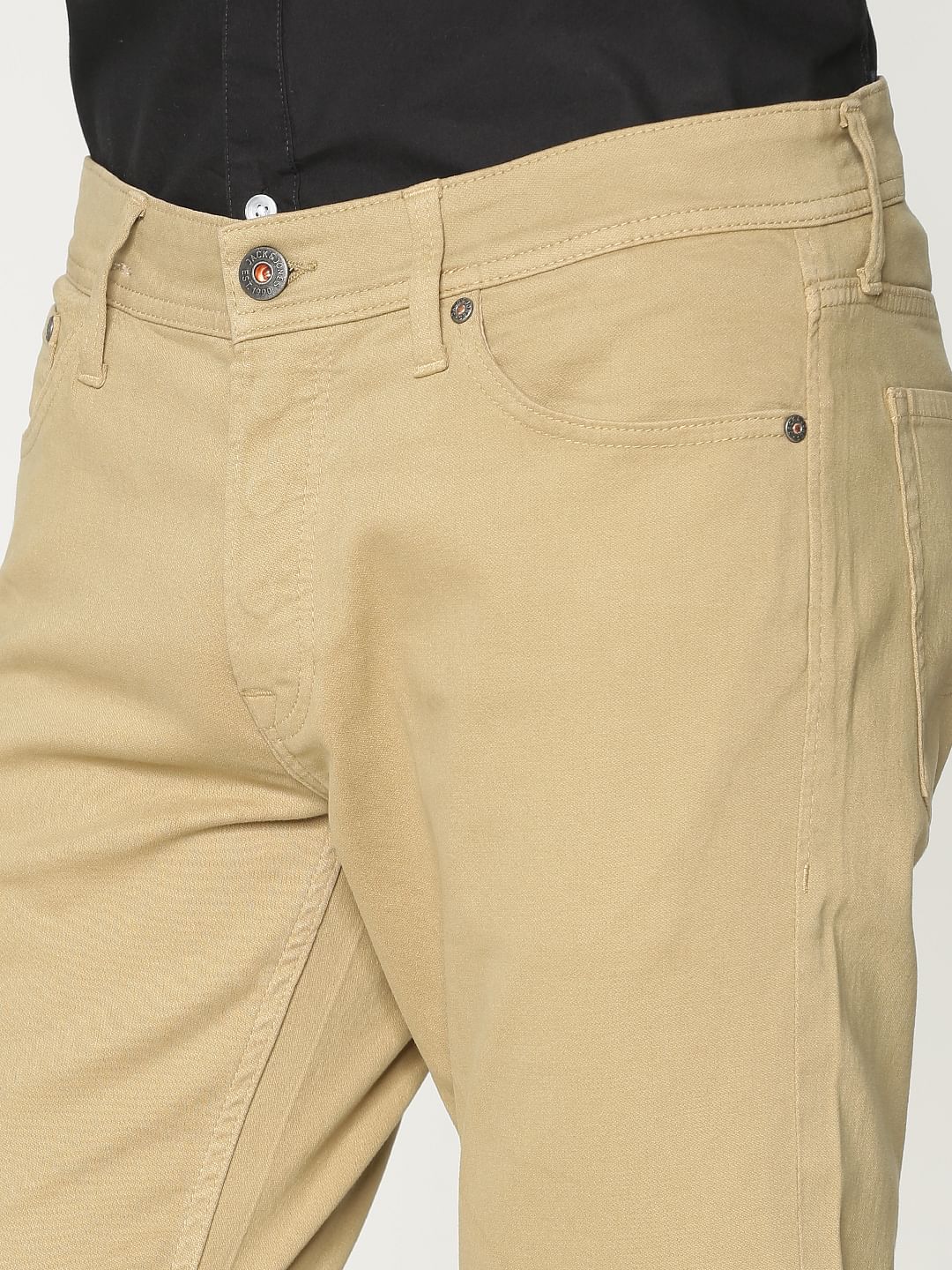 Brown Low Rise Over Dyed Slim Fit Pants