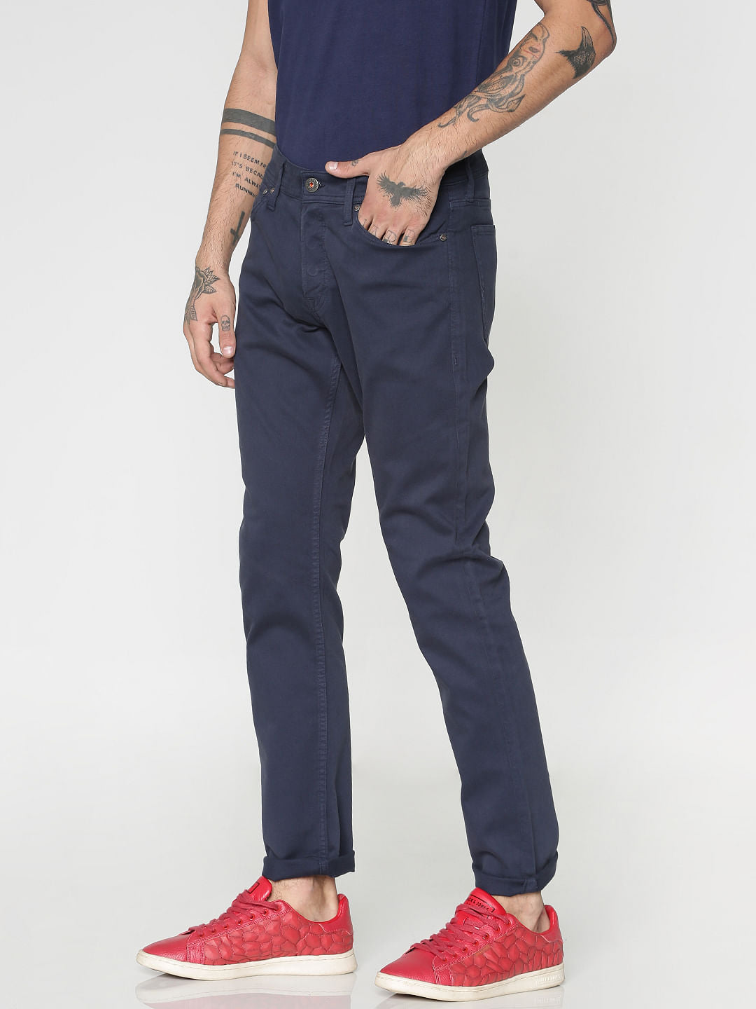 Navy Blue Low Rise Over Dyed Slim Fit Pants