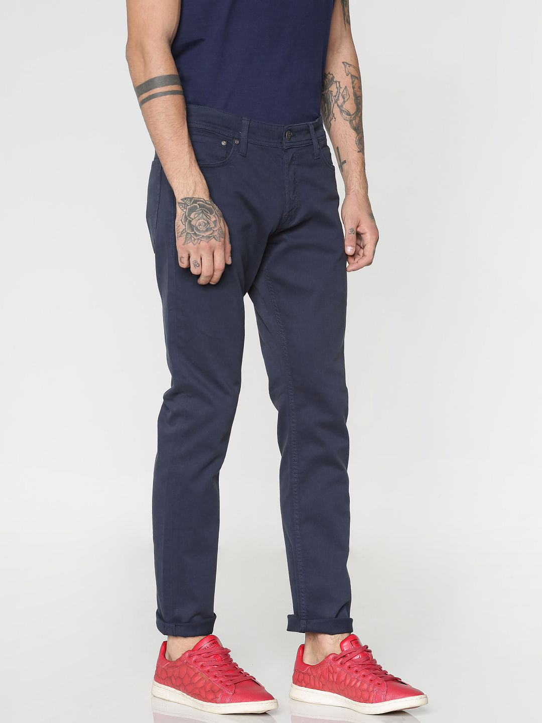 Navy Blue Low Rise Over Dyed Slim Fit Pants