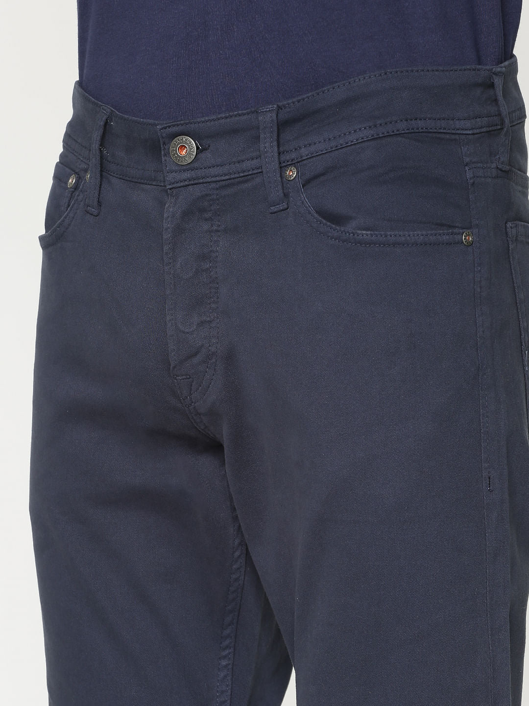 Navy Blue Low Rise Over Dyed Slim Fit Pants
